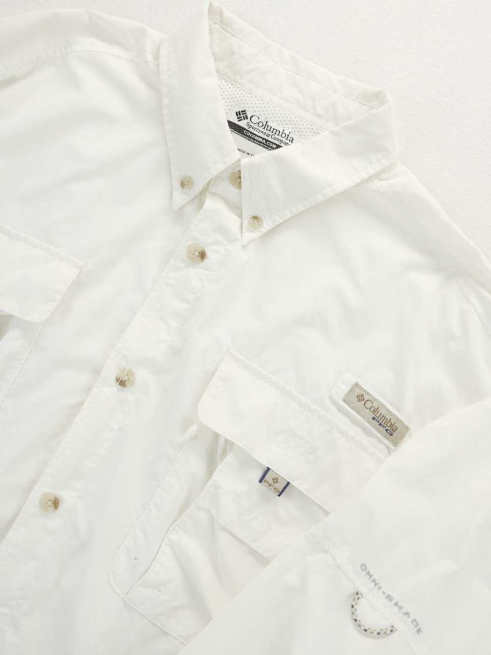 Columbia PFG Shirt Mens L White Omni-Shade Long Sleeve Fishing Vented UPF Sun